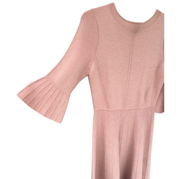 Lela Rose Blush Pink Wool Blend Dress Size Medium W/ Pleated Sleeves Mid-Length - Picture 4 of 13